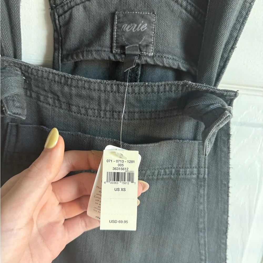 NEW AERIE Denim Overalls Werk & Play Twill Baggy Wide Leg Black Grey Women’s XS - Picture 4 of 8